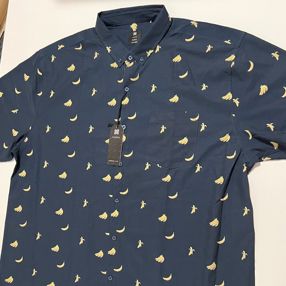 Visive Short Sleeve Button Up Shirt All Over Print Banana Men's size Big 2XL NWT